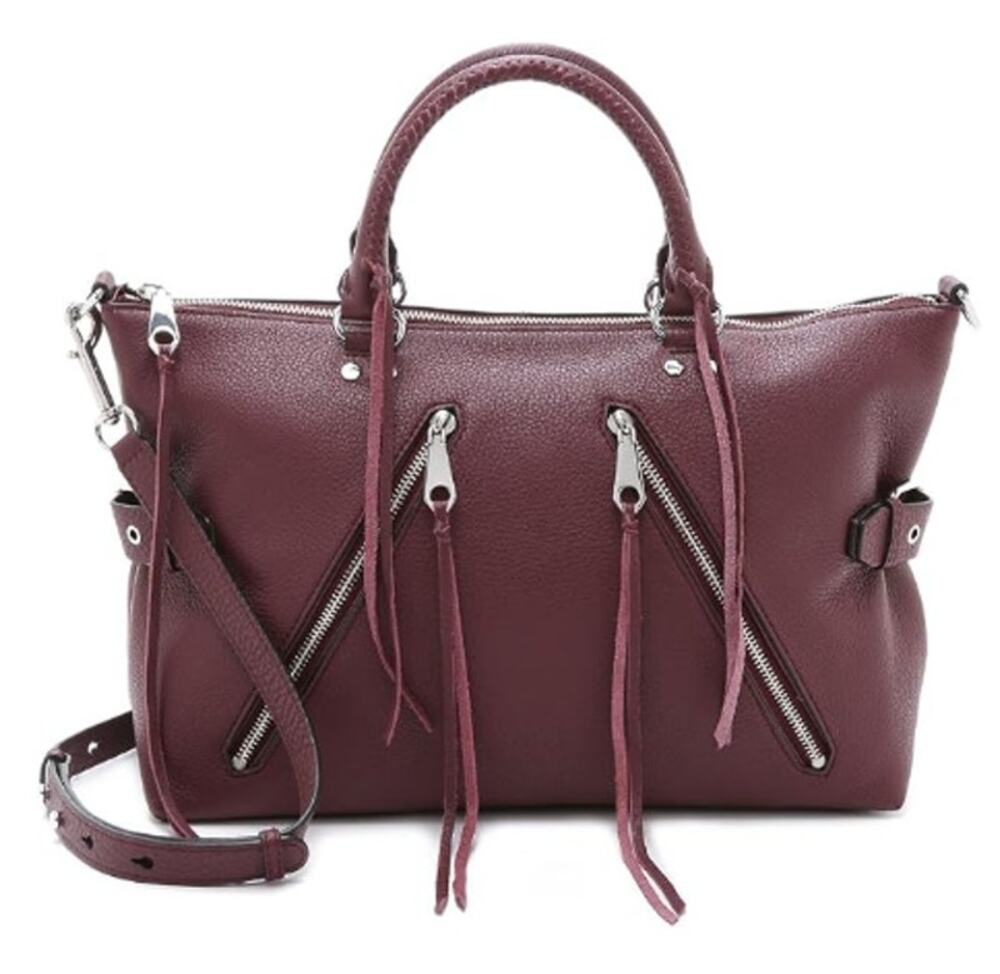 Rebecca Minkoff Burgundy Leather Moto Satchel Zip Tassel Tote Crossbody Purse